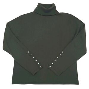 Pursuits Italian Merino Wool Sweater Olive Green Long Sleeve Turtleneck Cardigan